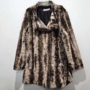 Pamela McCoy Coat Womens 1X Faux Fur Brown Mob Wife Party